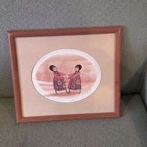 P. Buckeye Moss Sisters Rejoice Matted Framed Print Signed Oval Pinks Amish Girl